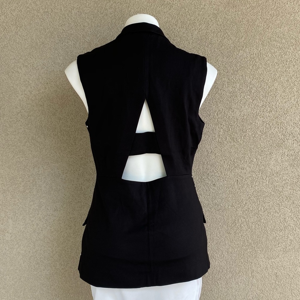 Black Silver Studded Front Tuxedo Blazer Vest - Picture 4 of 7